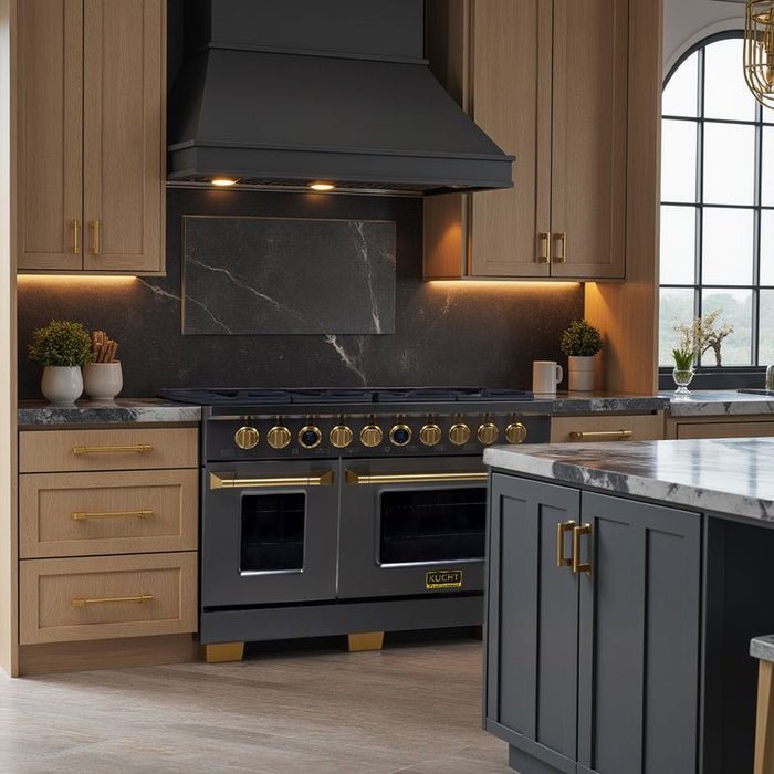 Kucht Gemstone 48 Inch KX Series Gas Titanium Stainless Steel Door Dual Fuel Range with Digital Thermostat Atatched