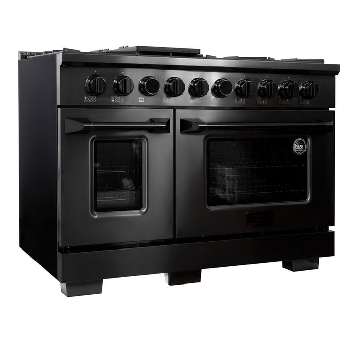 Kucht Gemstone 48 Inch KX Series Gas Titanium Stainless Steel Door Dual Fuel Range with Digital Thermostat and Titanium Accessories Side