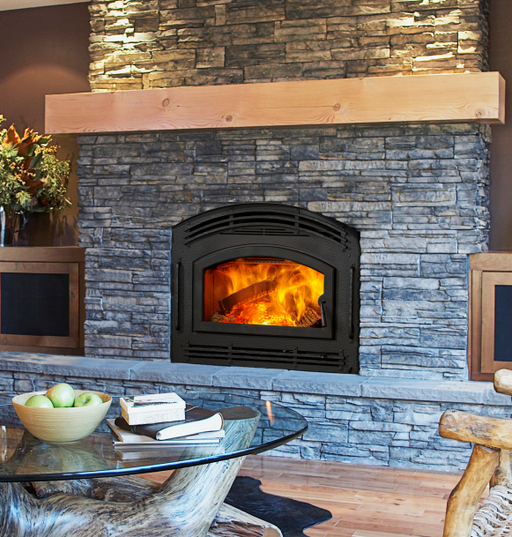 Majestic Pioneer II Wood Burning Fireplace with Single Black Arch Door Attached