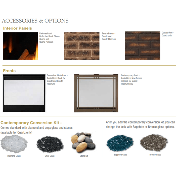 Majestic Quartz 32 Inch Top/Rear Direct Vent Natural Gas Fireplace with IntelliFire Touch Ignition System Accessories