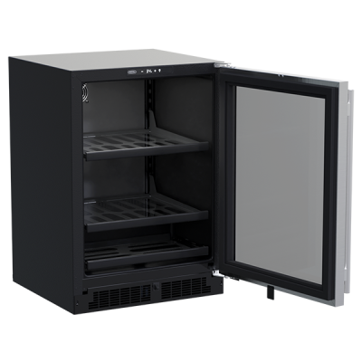 Marvel 24 Inch Classic Built In/Freestanding Stainless Steel Beverage Center with 3-in-1 Split Convertible Shelves Open