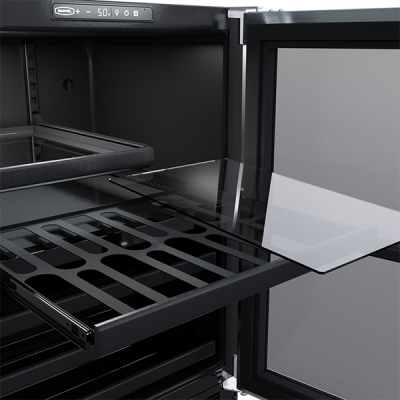 Marvel 24 Inch Classic Built In/Freestanding Stainless Steel Dual Zone Wine and Beverage Center Inside