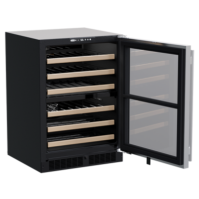 Marvel 24 Inch Classic Dual Zone Built In/Freestanding Stainless Steel Wine Refrigerator Open