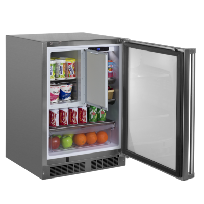Marvel 24 Inch Outdoor Built In Stainless Steel Refrigerator/Freezer Solid Door Open