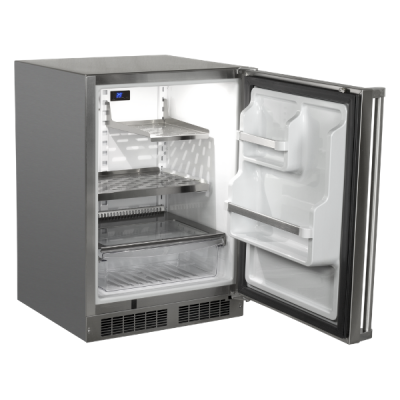 Marvel 24 Inch Outdoor Built In Stainless Steel Refrigerator Solid Door with Maxstore Bin and Door Storage Open