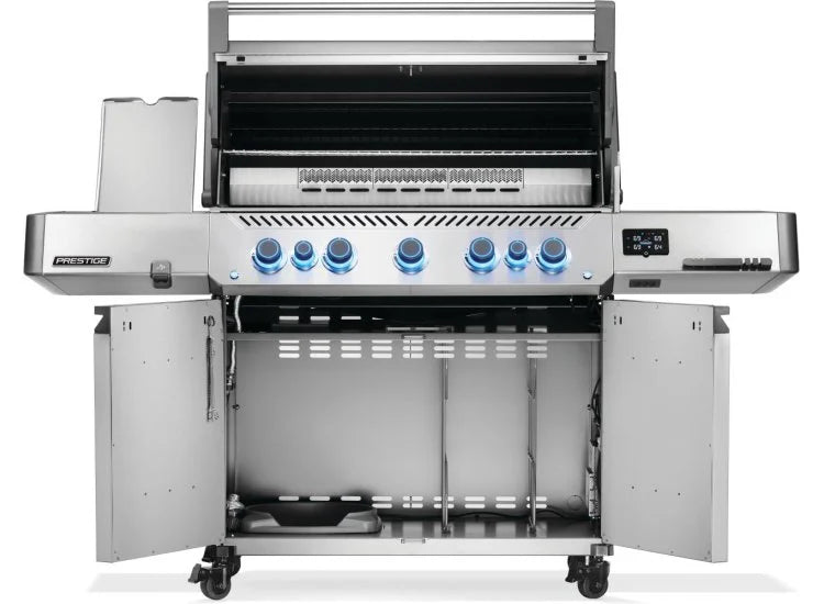 Napoleon Prestige 665 Stainless Steel Gas Grill with Infrared Side and Rear Burners Open