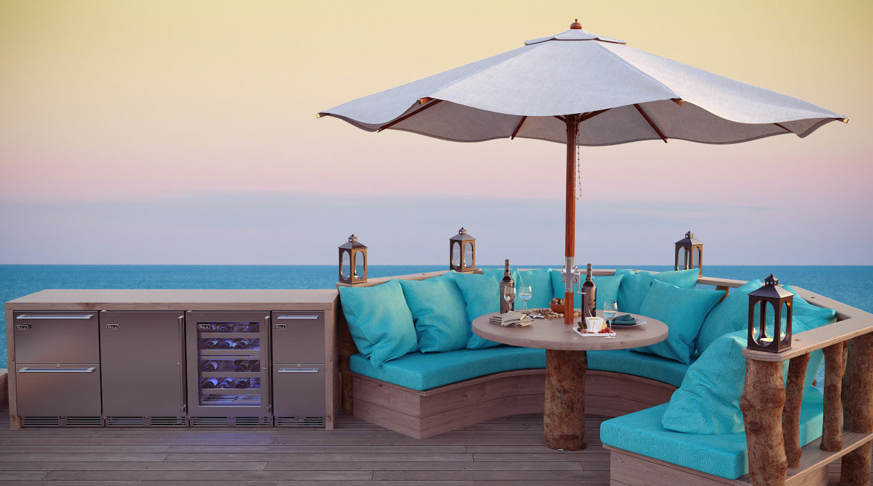 Perlick 15 Inch Signature Series Undercounter Outdoor Marine Grade Refrigerator Stainless Steel Drawers Installed