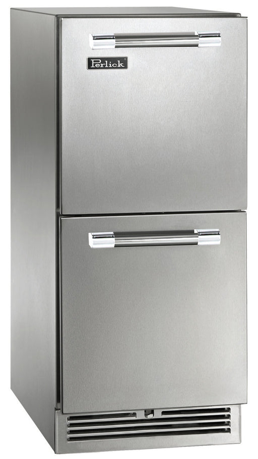 Perlick 15 Inch Signature Series Undercounter Outdoor Marine Grade Refrigerator Stainless Steel Drawers Main
