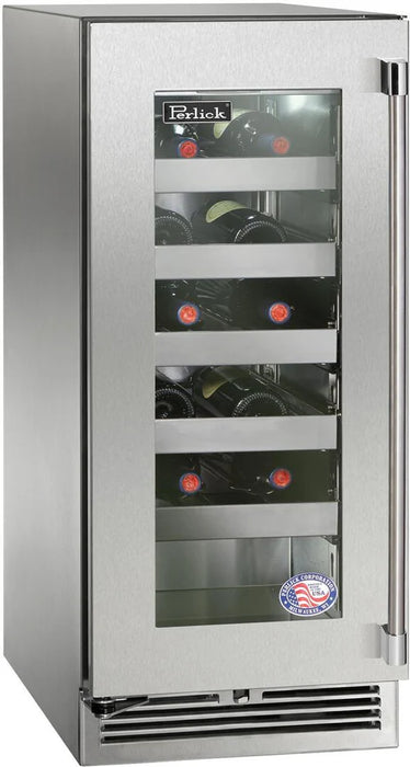 Perlick 15 Inch Signature Series Undercounter Outdoor Marine Grade Wine Reserve Stainless Steel Glass Door Main