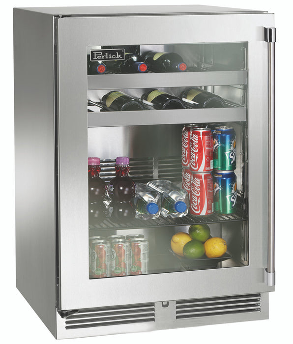 Perlick 24 Inch Signature Series 18" Shallow Depth Indoor Undercounter Beverage Center Stainless Steel Glass Door Main