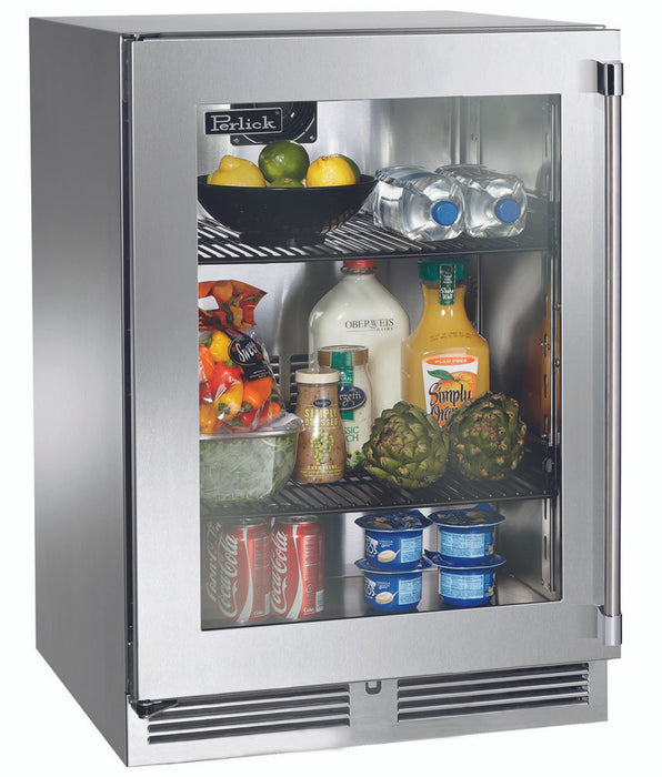 Perlick 24 Inch Signature Series 18" Shallow Depth Indoor Undercounter Refrigerator Stainless Steel Glass Door Main