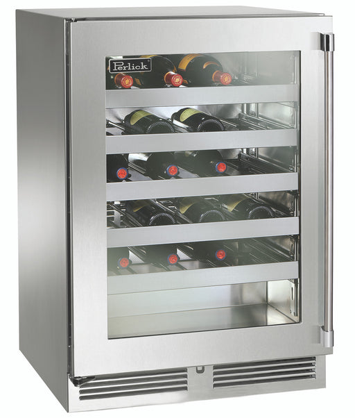 Perlick 24 Inch Signature Series 18" Shallow Depth Indoor Undercounter Single Zone Wine Reserve Stainless Steel Glass Door Main