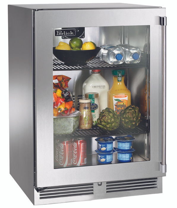 Perlick 24 Inch Signature Series 18" Shallow Depth Outdoor Marine Grade Refrigerator Stainless Steel Glass Door Main