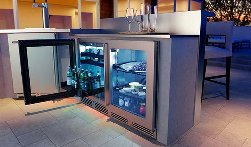 Perlick 24 Inch Signature Series 18" Shallow Depth Outdoor Undercounter Beverage Center Stainless Steel Glass Door Installed