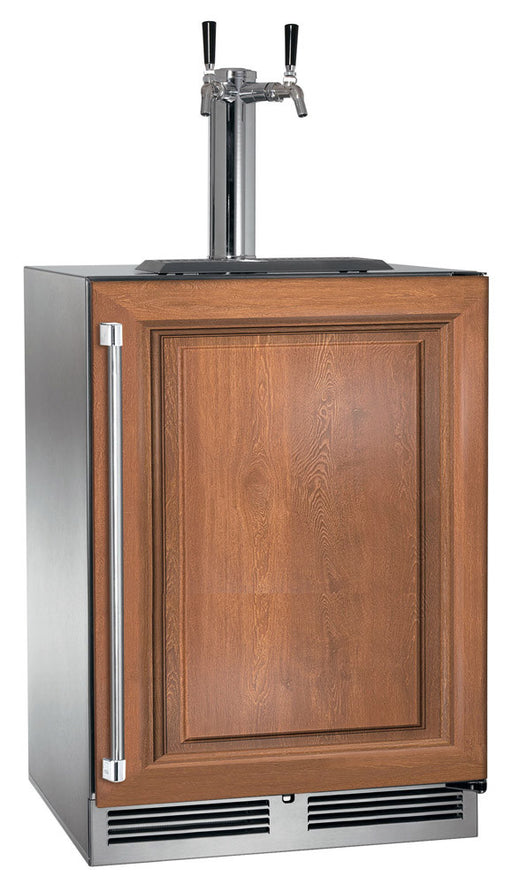 Perlick 24 Inch Signature Series Indoor Undercounter Beer Dispenser Two Tap Panel Ready Solid Door Brown