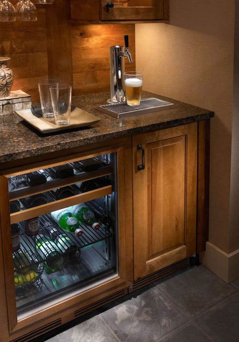 Perlick 24 Inch Signature Series Indoor Undercounter Dual Zone Refrigerator/Wine Reserver Panel Ready Glass Door Installed