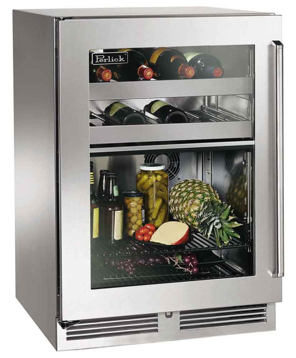 Perlick 24 Inch Signature Series Indoor Undercounter Dual Zone Refrigerator/Wine Reserver Stainless Steel Glass Door Main