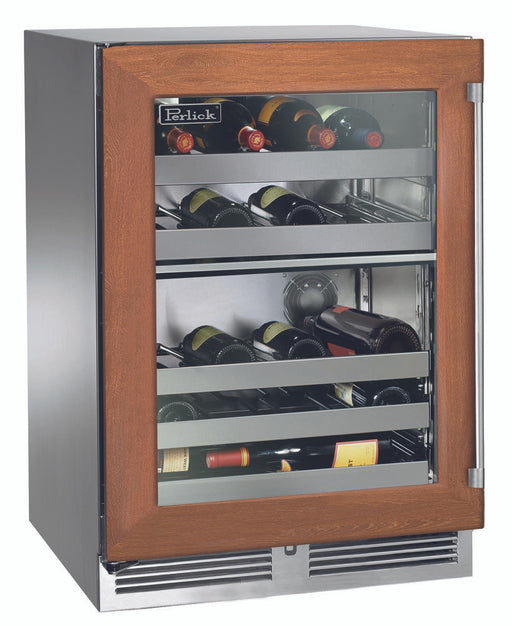 Perlick 24 Inch Signature Series Indoor Undercounter Dual Zone Wine Reserver Panel Ready Glass Door Brown