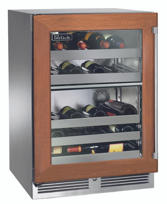 Perlick 24 Inch Signature Series Indoor Undercounter Dual Zone Wine Reserver Panel Ready Glass Door Brown