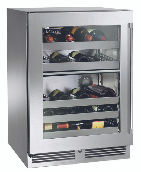 Perlick 24 Inch Signature Series Indoor Undercounter Dual Zone Wine Reserver Stainless Steel Glass Door Main