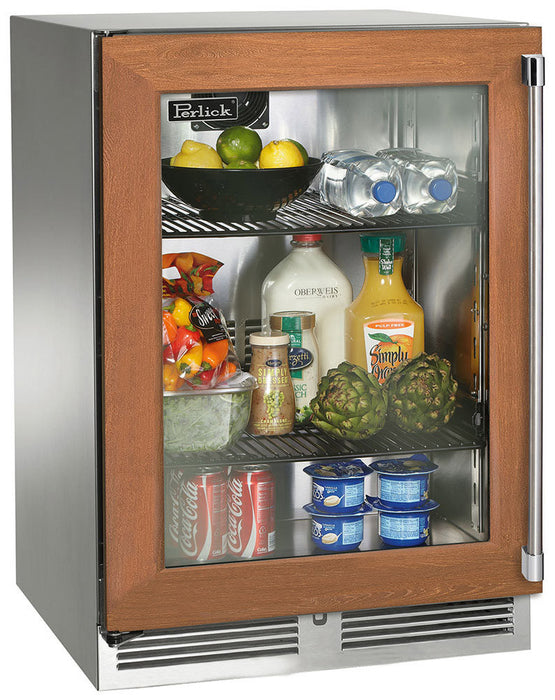 Perlick 24 Inch Signature Series Indoor Undercounter Refrigerator Panel Ready Glass Door Brown