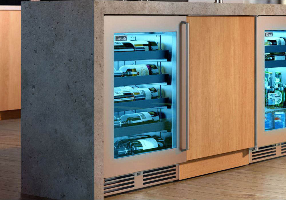 Perlick 24 Inch Signature Series Indoor Undercounter Single Zone Wine Reserver Stainless Steel Glass Door Installed