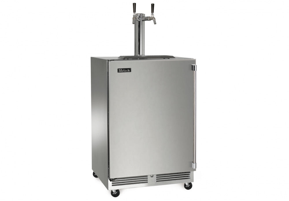 Perlick 24 Inch Signature Series Indoor Undercounter Stainless Steel Double Tap Mobile Beer and Wine Unit Main