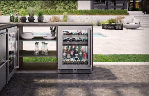 Perlick 24 Inch Signature Series Outdoor Undercounter Beverage Center Stainless Steel Glass Door Installed