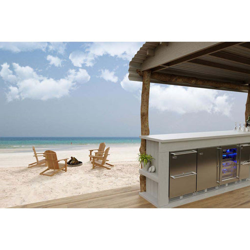 Perlick 24 Inch Signature Series Outdoor Undercounter Dual Zone Freezer/Refrigerator Steel Solid Drawers Installed