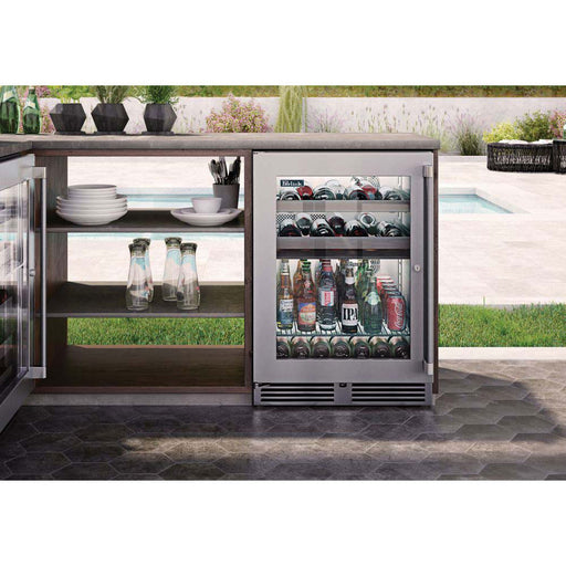 Perlick 24 Inch Signature Series Outdoor Undercounter Dual Zone Refrigerator/Wine Reserve Stainless Steel Glass Door Installed