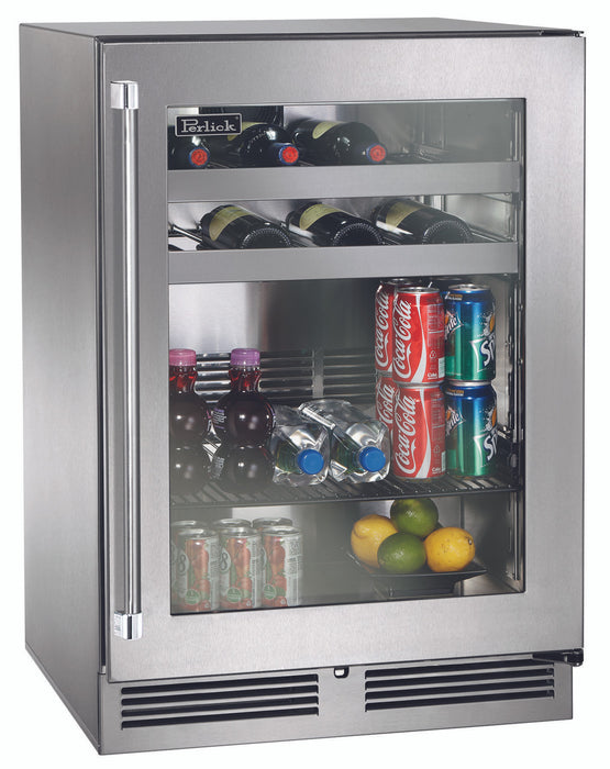 Perlick 24 Inch Signature Series Outdoor Undercounter Dual Zone Refrigerator/Wine Reserve Stainless Steel Glass Door Main