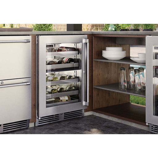 Perlick 24 Inch Signature Series Outdoor Undercounter Dual Zone Wine Reserver Stainless Steel Glass Door Installed