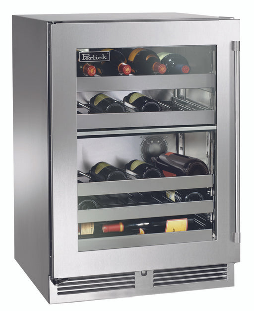 Perlick 24 Inch Signature Series Outdoor Undercounter Dual Zone Wine Reserver Stainless Steel Glass Door Main