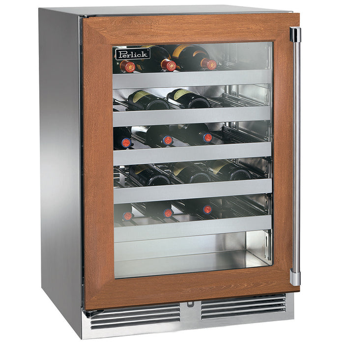 Perlick 24 Inch Signature Series Outdoor Undercounter Single Zone Wine Reserver Panel Ready Glass Door Dark Brown