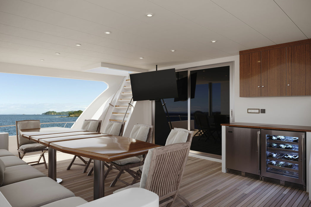 Perlick 24 Inch Signature Series Undercounter Outdoor Marine Grade Dual Zone Wine Reserve Panel Ready Solid Door Installed