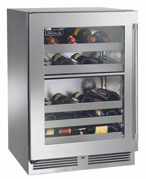 Perlick 24 Inch Signature Series Undercounter Outdoor Marine Grade Dual Zone Wine Reserve Stainless Steel Glass Door Main