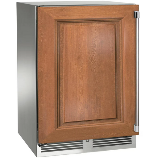 Perlick 24 Inch Signature Series Undercounter Outdoor Marine Grade Freezer Panel Ready Solid Door Dark Wood