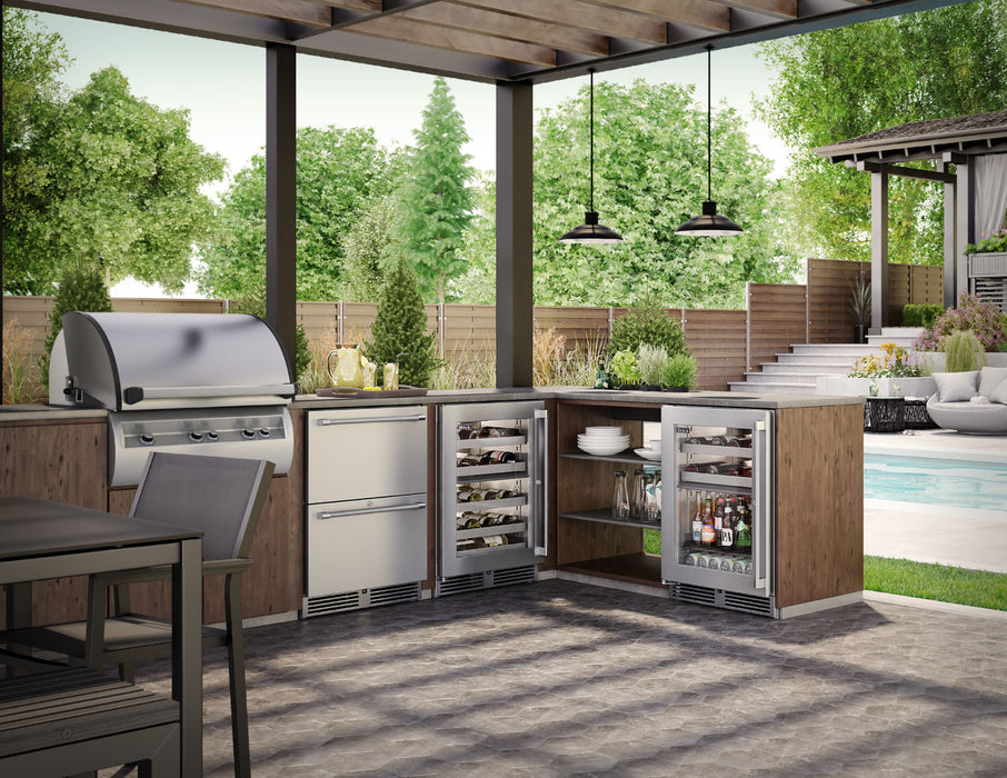 Perlick 24 Inch Signature Series Undercounter Outdoor Marine Grade Refrigerator Panel Ready Drawers Installed