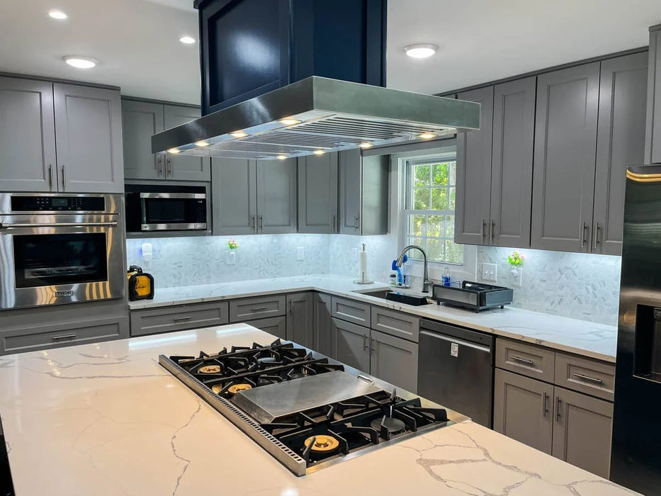 Proline 48 Inch PLFI 750 Island 1100 CFM Stainless Steel Range Hood Installed
