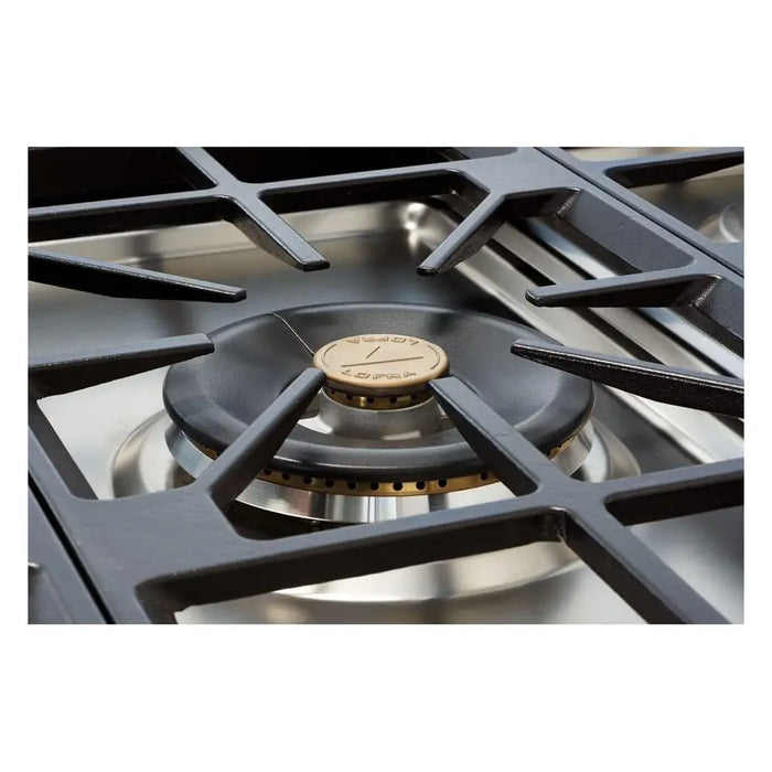 Lofra 36 Inch Dolcevita Freestanding Dual Fuel White Range with 5 Sealed Brass Burners, 3 Cu. Ft. Oven Capacity and True European Convection in Chrome Trim