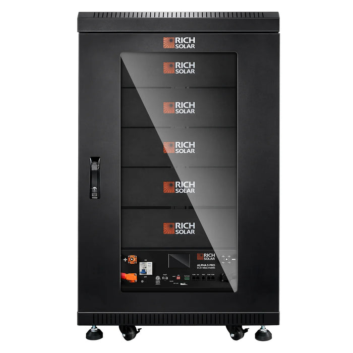 Rich SolarRich Solar ALPHA 5 PRO Battery Server Rack | 6-Slot Enclosed Battery Cabinet | Includes Wheels &amp; 600A Bus Bar Covers | Pre-assembled Closed