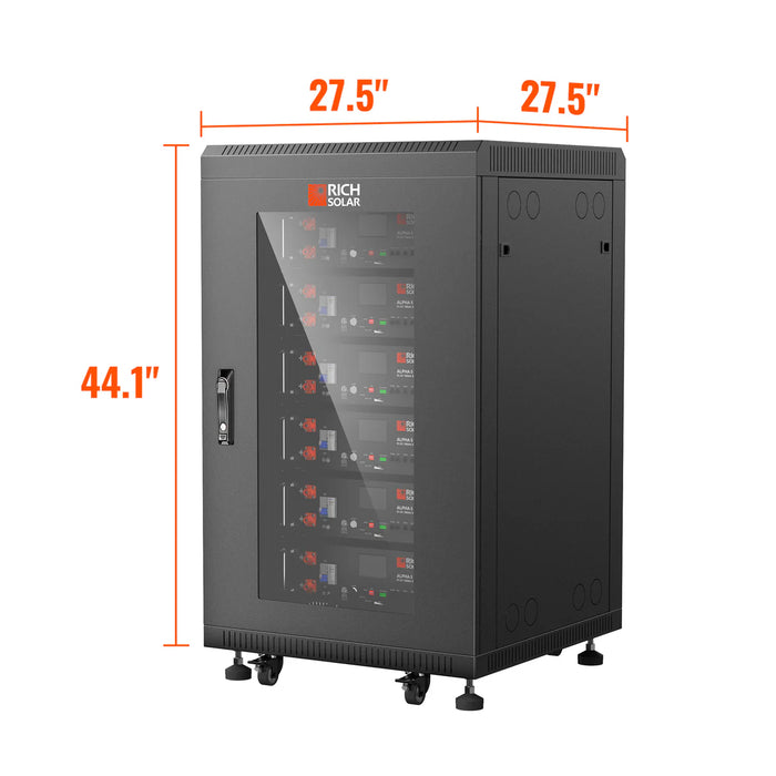 Rich SolarRich Solar ALPHA 5 PRO Battery Server Rack | 6-Slot Enclosed Battery Cabinet | Includes Wheels &amp; 600A Bus Bar Covers | Pre-assembled Dimensions