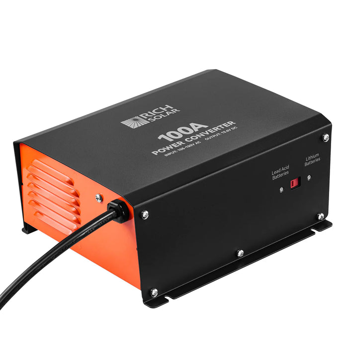 Rich Solar 100 Amp Power Converter | 100A 120V Battery Charger | Overload, Overheat, Reverse Polarity Protection | Plug and Play Cord