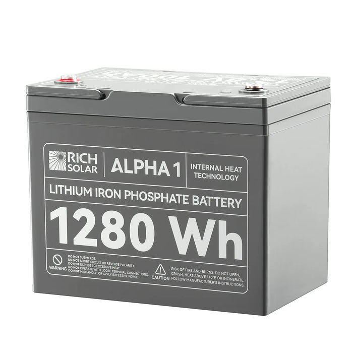 Rich Solar ALPHA 1 | 12V 100Ah LiFePO4 Battery | Powerful 12V Lithium Battery for RVs, Trailers, Vans, Boats, Off-Grid | 5,000 Lifetime Cycles | Bluetooth and Internal Heat Technology Side