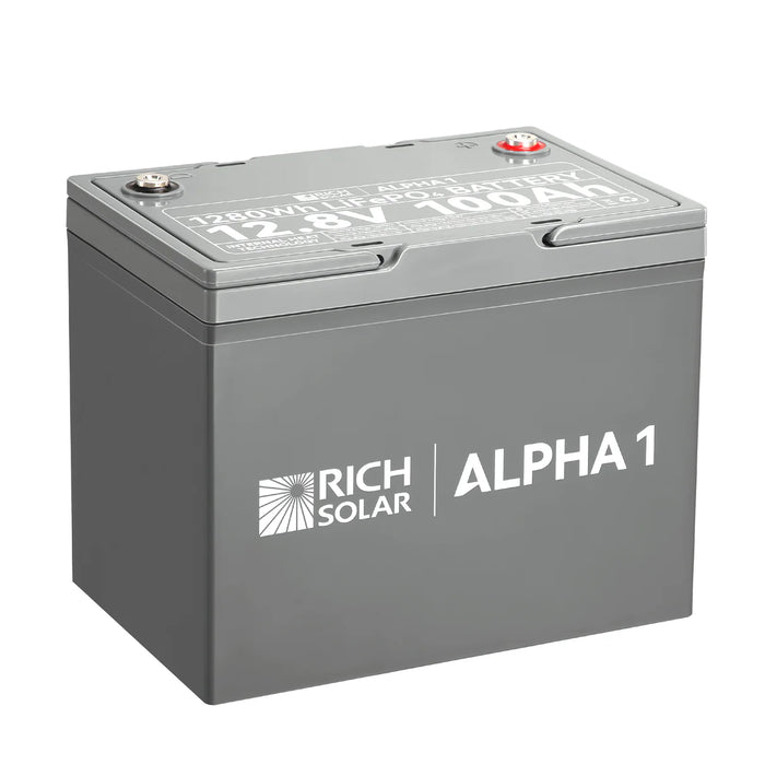 Rich Solar ALPHA 1 | 12V 100Ah LiFePO4 Battery | Powerful 12V Lithium Battery for RVs, Trailers, Vans, Boats, Off-Grid | 5,000 Lifetime Cycles | Bluetooth and Internal Heat Technology Main