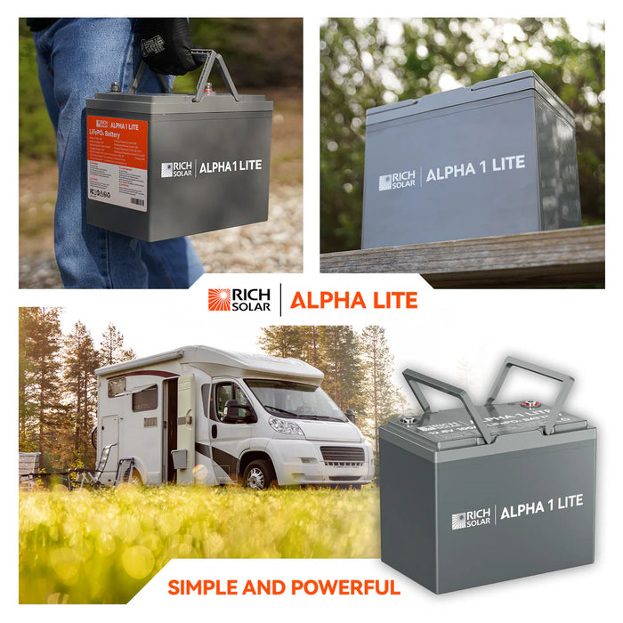 Rich Solar ALPHA 1 LITE | 12V 100Ah LiFePO4 Battery | Lightweight 12V Lithium Battery for RVs, Trailers, Vans, Boats, Off-Grid | 4,000 Lifetime Cycles | Best Value Simple and Powerful
