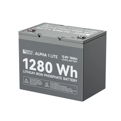 Rich Solar ALPHA 1 LITE | 12V 100Ah LiFePO4 Battery | Lightweight 12V Lithium Battery for RVs, Trailers, Vans, Boats, Off-Grid | 4,000 Lifetime Cycles | Best Value Side