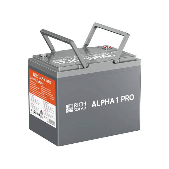Rich Solar ALPHA 1 PRO | 12V 100Ah LiFePO4 Battery | Premium 12V Lithium Battery for Off-Grid, RVs, Boats | 7,000 Lifetime Cycles | 10-Year Warranty | UL1973 Certified Handles