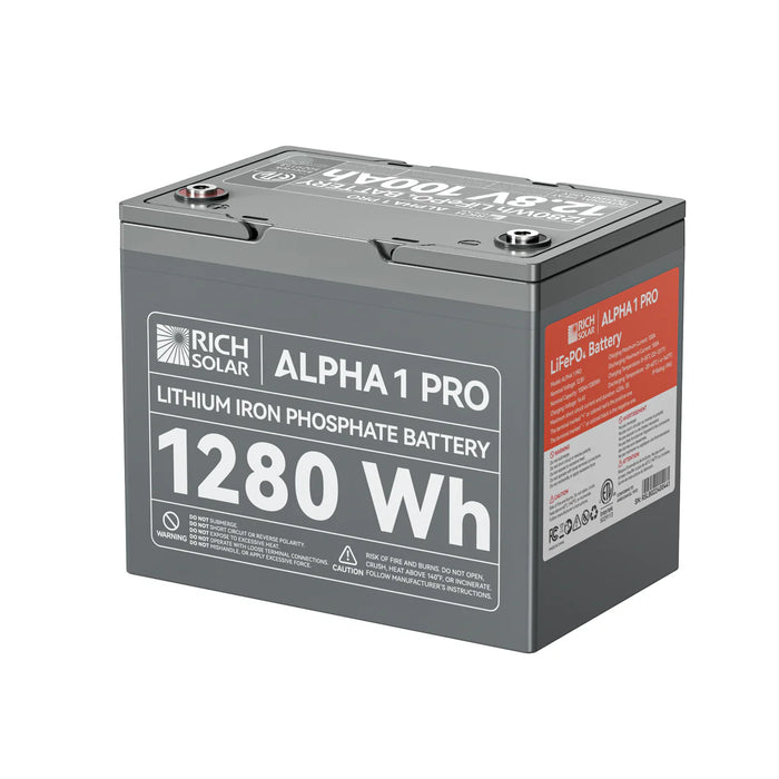 Rich Solar ALPHA 1 PRO | 12V 100Ah LiFePO4 Battery | Premium 12V Lithium Battery for Off-Grid, RVs, Boats | 7,000 Lifetime Cycles | 10-Year Warranty | UL1973 Certified Side
