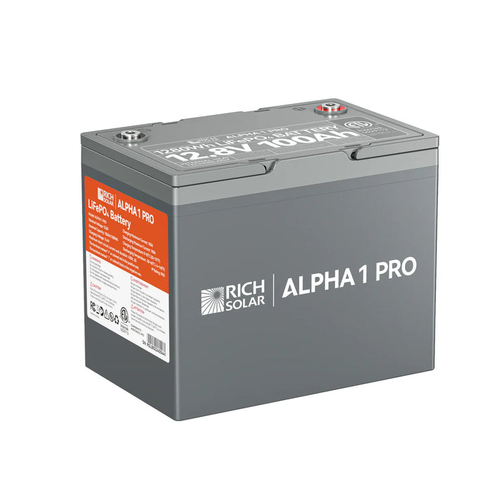 Rich Solar ALPHA 1 PRO | 12V 100Ah LiFePO4 Battery | Premium 12V Lithium Battery for Off-Grid, RVs, Boats | 7,000 Lifetime Cycles | 10-Year Warranty | UL1973 Certified Main